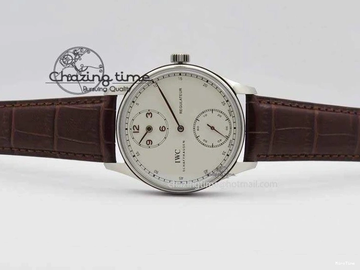MIROTIME 0427 Sustainable Portuguese IW5444 SS White Dial RG Numbers On Brown Leather Strap A 7256